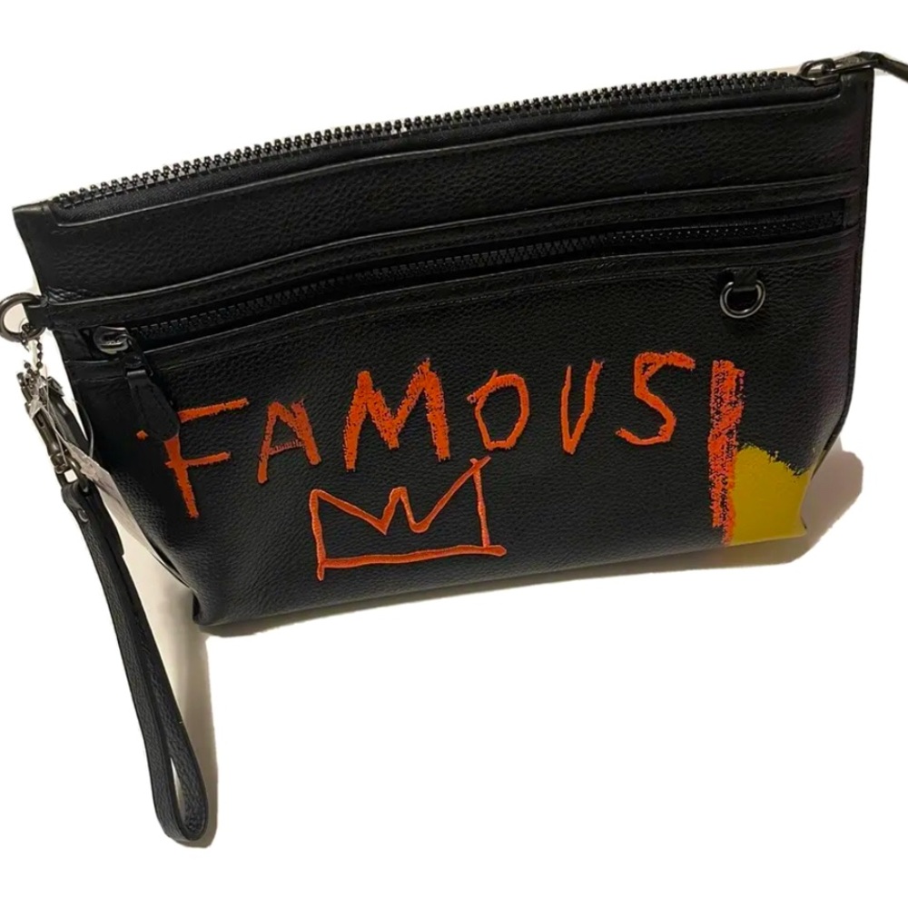 Coach CarryAll Pouch w Wristlet w Basquiat “Famous” and crown!